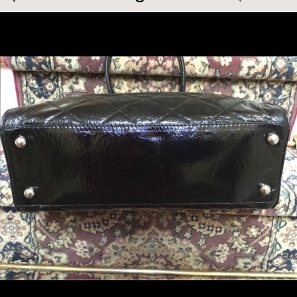 Michael Kors HAMILTON Black PATENT LEATHER Quilted Satchel Handbag Shoulder Bag - Picture 6 of 15